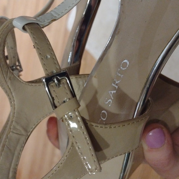 Franco Sarto Strappy Sandal Block Heel Bright Green and Cream - Picture 10 of 14